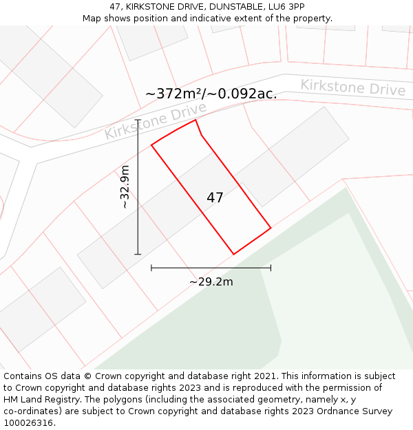 47, KIRKSTONE DRIVE, DUNSTABLE, LU6 3PP: Plot and title map