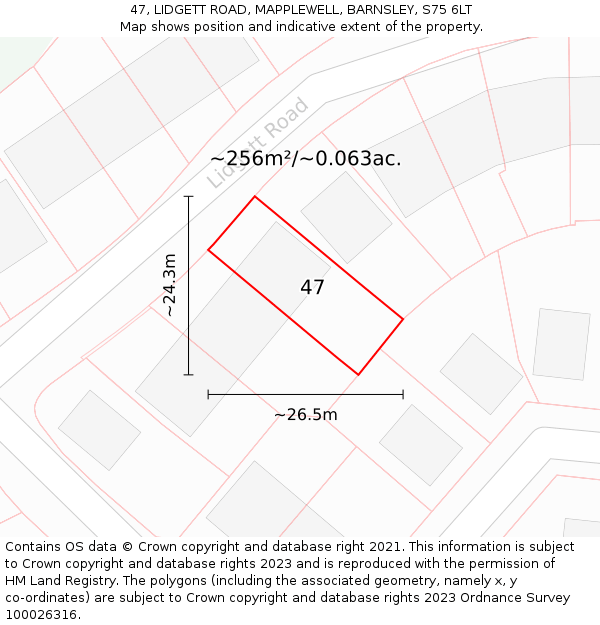 47, LIDGETT ROAD, MAPPLEWELL, BARNSLEY, S75 6LT: Plot and title map