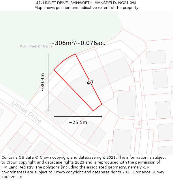 47, LINNET DRIVE, RAINWORTH, MANSFIELD, NG21 0WL: Plot and title map