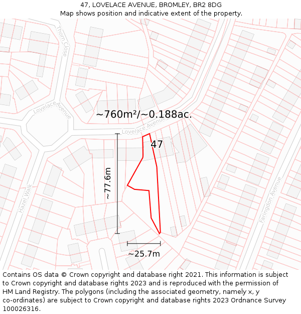 47, LOVELACE AVENUE, BROMLEY, BR2 8DG: Plot and title map