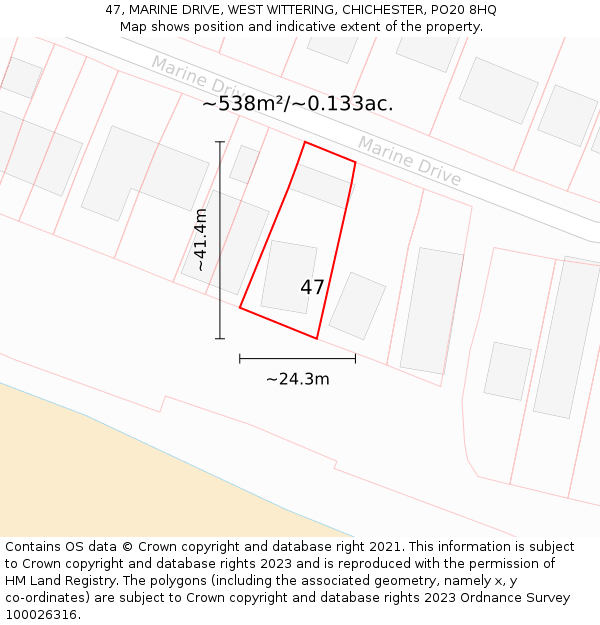 47, MARINE DRIVE, WEST WITTERING, CHICHESTER, PO20 8HQ: Plot and title map