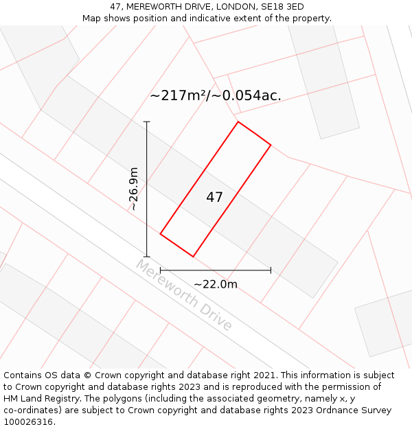 47, MEREWORTH DRIVE, LONDON, SE18 3ED: Plot and title map