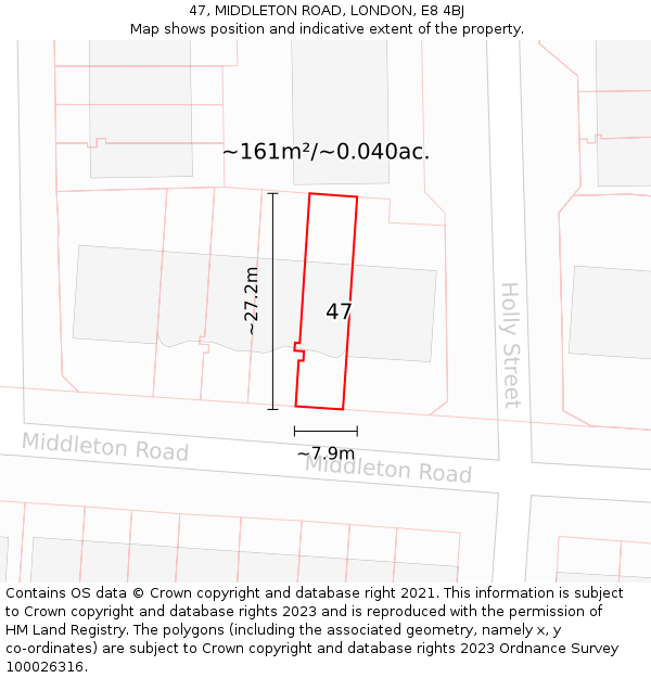 47, MIDDLETON ROAD, LONDON, E8 4BJ: Plot and title map