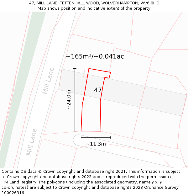 47, MILL LANE, TETTENHALL WOOD, WOLVERHAMPTON, WV6 8HD: Plot and title map