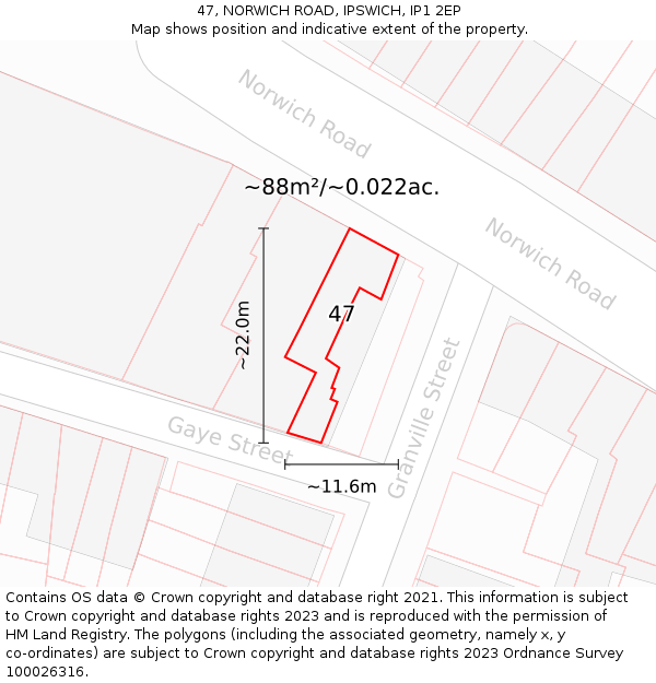 47, NORWICH ROAD, IPSWICH, IP1 2EP: Plot and title map