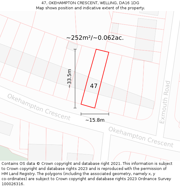 47, OKEHAMPTON CRESCENT, WELLING, DA16 1DG: Plot and title map