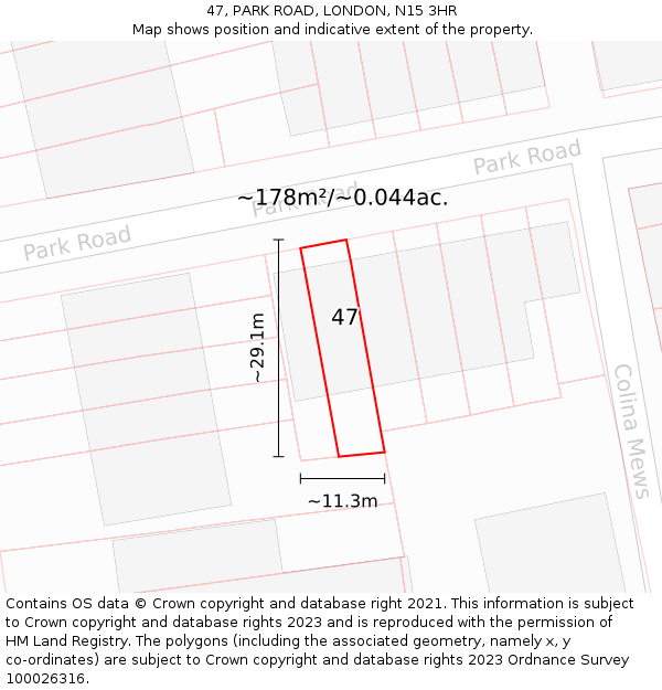 47, PARK ROAD, LONDON, N15 3HR: Plot and title map