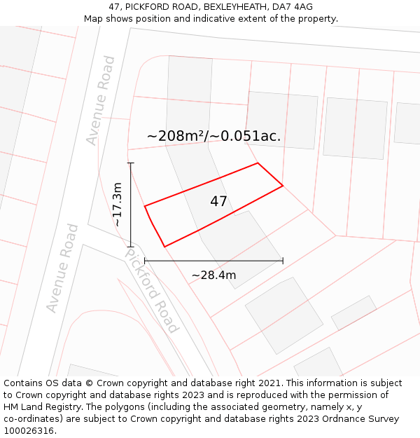 47, PICKFORD ROAD, BEXLEYHEATH, DA7 4AG: Plot and title map