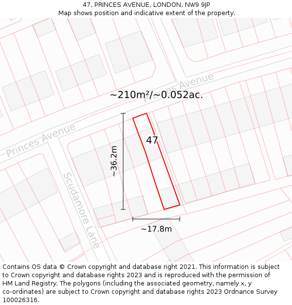 47, PRINCES AVENUE, LONDON, NW9 9JP: Plot and title map