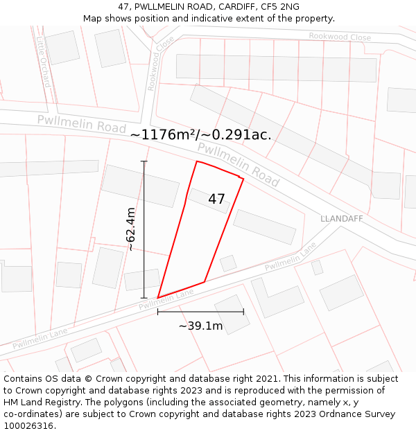 47, PWLLMELIN ROAD, CARDIFF, CF5 2NG: Plot and title map