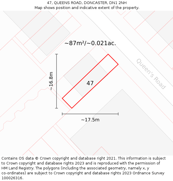 47, QUEENS ROAD, DONCASTER, DN1 2NH: Plot and title map