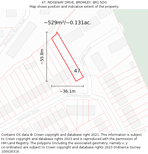 47, RIDGEWAY DRIVE, BROMLEY, BR1 5DG: Plot and title map
