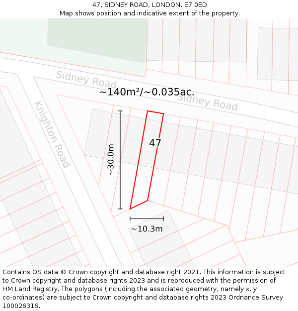 47, SIDNEY ROAD, LONDON, E7 0ED: Plot and title map