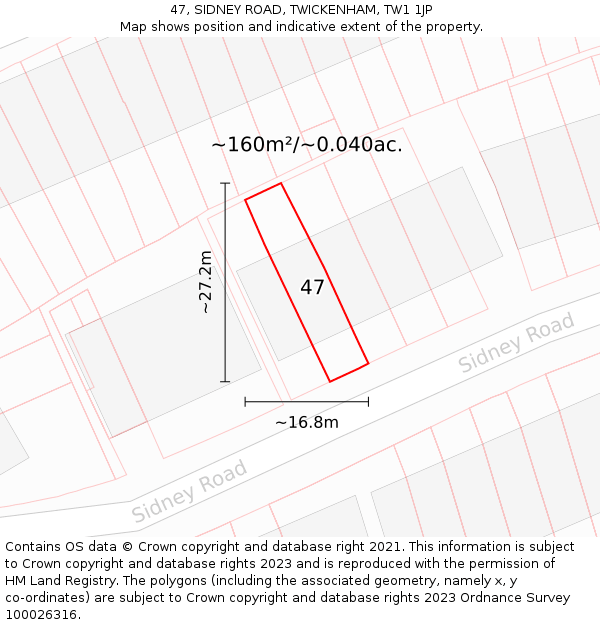 47, SIDNEY ROAD, TWICKENHAM, TW1 1JP: Plot and title map