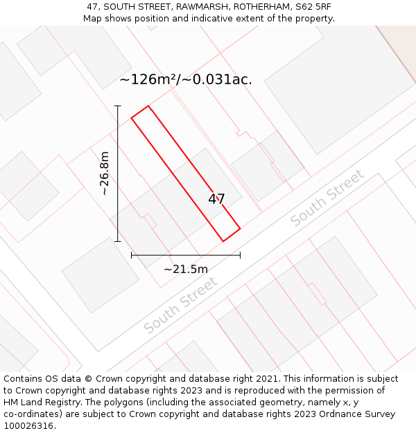 47, SOUTH STREET, RAWMARSH, ROTHERHAM, S62 5RF: Plot and title map