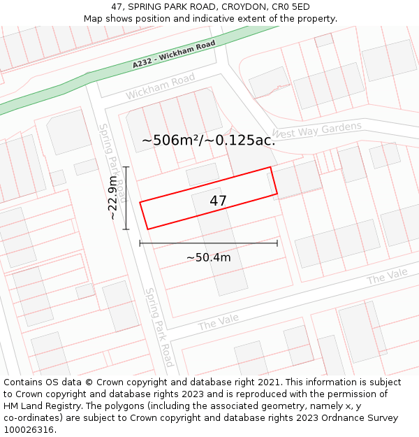 47, SPRING PARK ROAD, CROYDON, CR0 5ED: Plot and title map