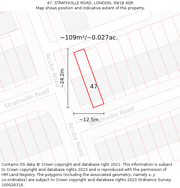 47, STRATHVILLE ROAD, LONDON, SW18 4QR: Plot and title map