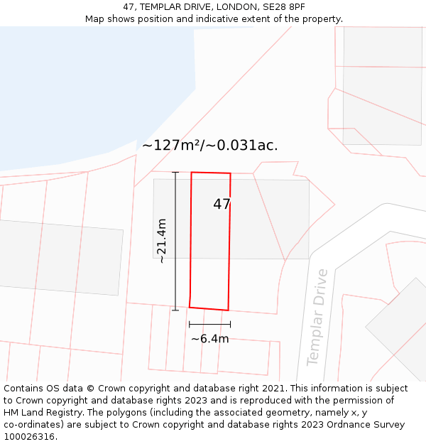 47, TEMPLAR DRIVE, LONDON, SE28 8PF: Plot and title map