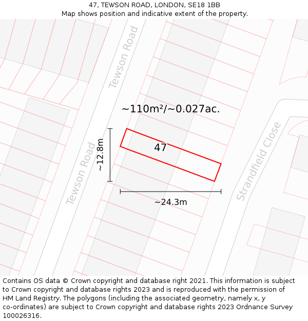 47, TEWSON ROAD, LONDON, SE18 1BB: Plot and title map