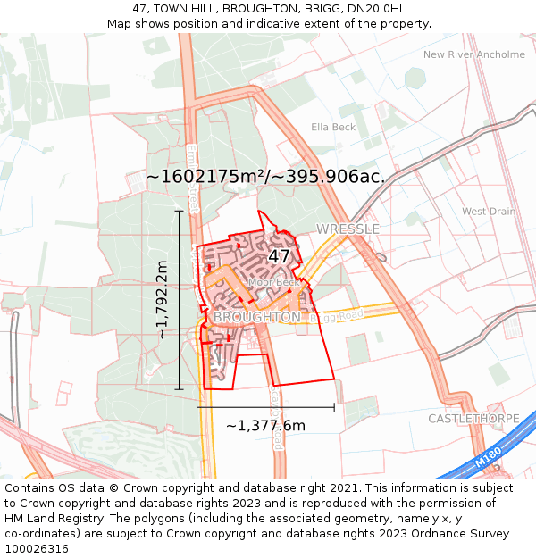 47, TOWN HILL, BROUGHTON, BRIGG, DN20 0HL: Plot and title map