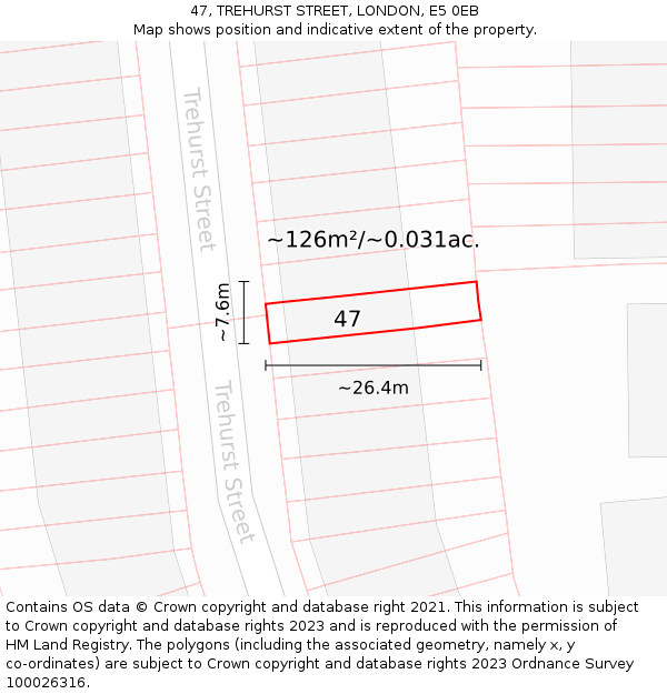 47, TREHURST STREET, LONDON, E5 0EB: Plot and title map