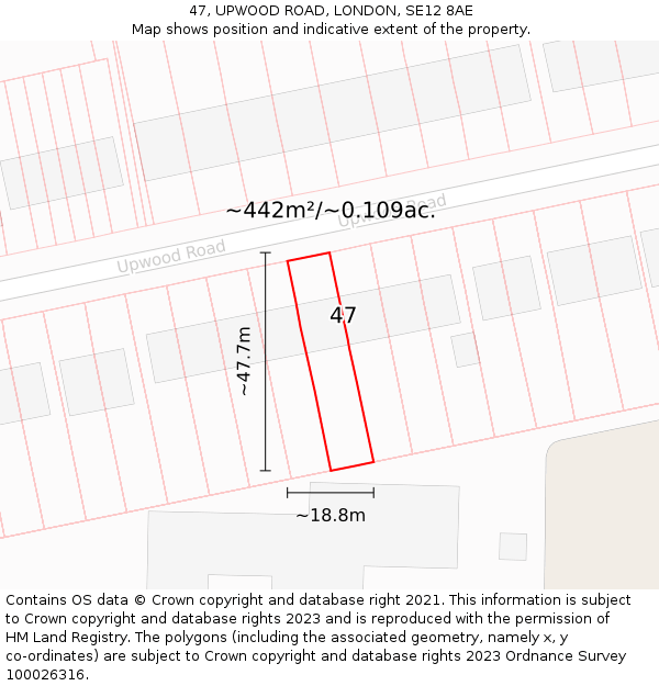 47, UPWOOD ROAD, LONDON, SE12 8AE: Plot and title map
