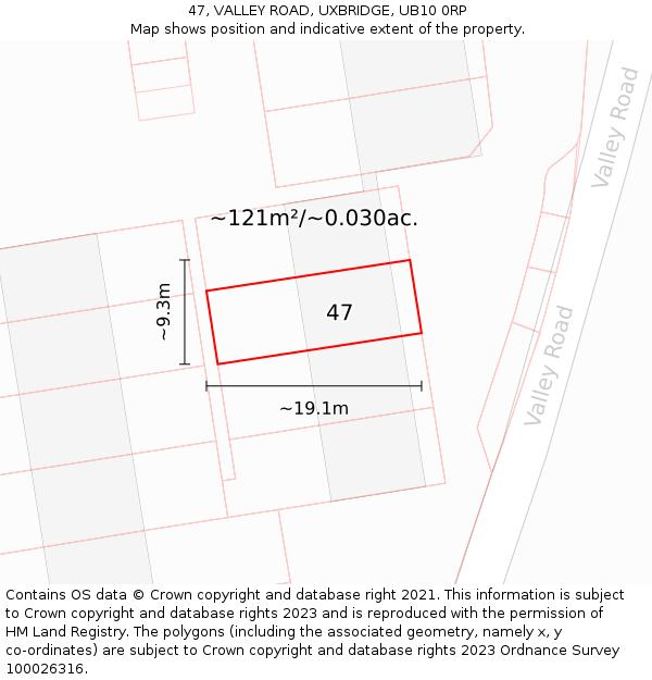 47, VALLEY ROAD, UXBRIDGE, UB10 0RP: Plot and title map