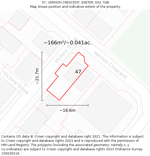 47, VERNON CRESCENT, EXETER, EX2 7GB: Plot and title map