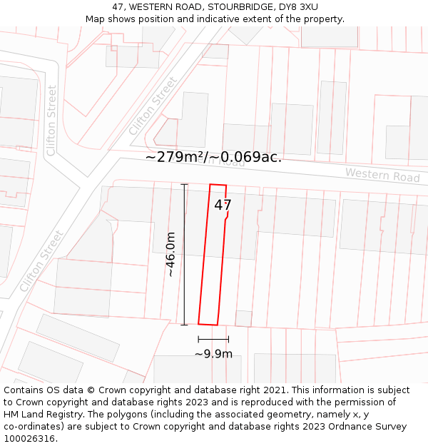 47, WESTERN ROAD, STOURBRIDGE, DY8 3XU: Plot and title map