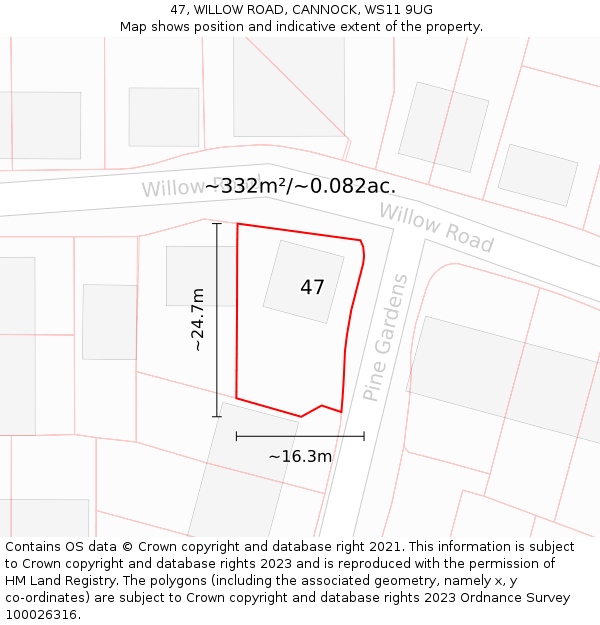 47, WILLOW ROAD, CANNOCK, WS11 9UG: Plot and title map
