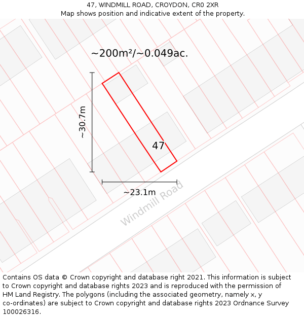 47, WINDMILL ROAD, CROYDON, CR0 2XR: Plot and title map