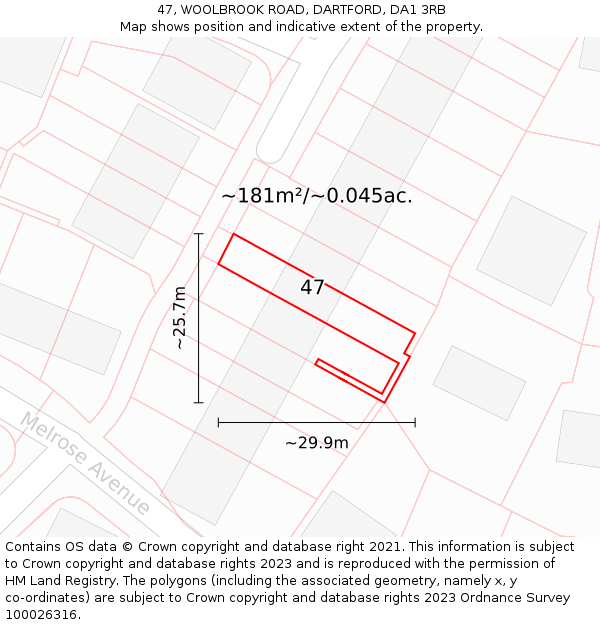 47, WOOLBROOK ROAD, DARTFORD, DA1 3RB: Plot and title map