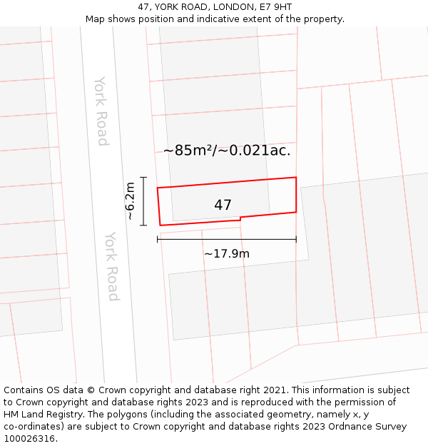 47, YORK ROAD, LONDON, E7 9HT: Plot and title map