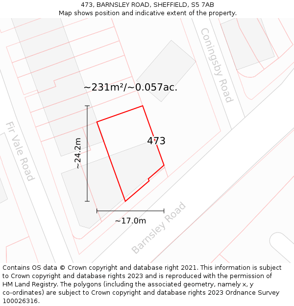 473, BARNSLEY ROAD, SHEFFIELD, S5 7AB: Plot and title map