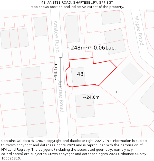 48, ANSTEE ROAD, SHAFTESBURY, SP7 8GT: Plot and title map