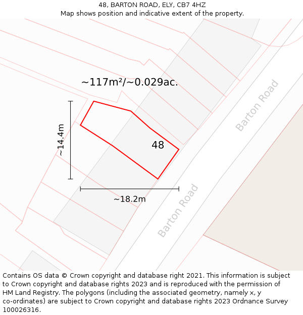 48, BARTON ROAD, ELY, CB7 4HZ: Plot and title map