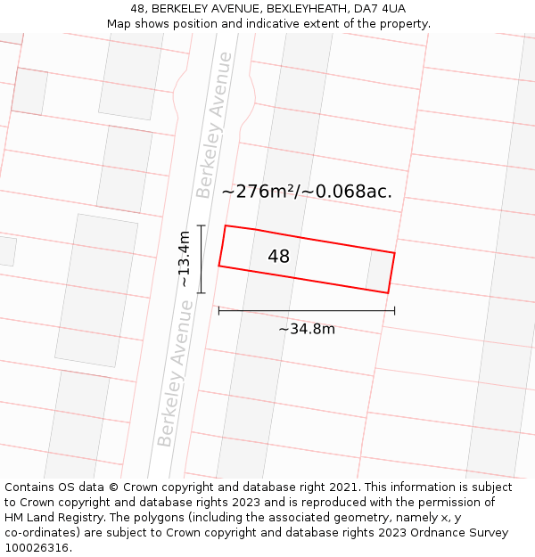 48, BERKELEY AVENUE, BEXLEYHEATH, DA7 4UA: Plot and title map