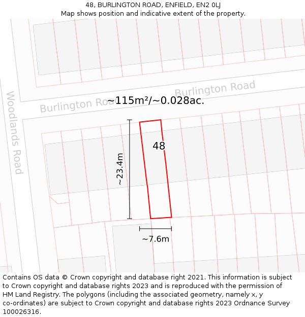 48, BURLINGTON ROAD, ENFIELD, EN2 0LJ: Plot and title map