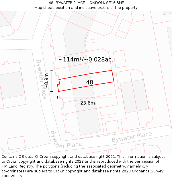 48, BYWATER PLACE, LONDON, SE16 5NE: Plot and title map