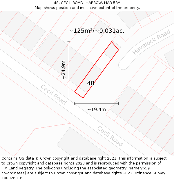 48, CECIL ROAD, HARROW, HA3 5RA: Plot and title map