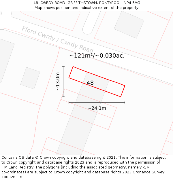 48, CWRDY ROAD, GRIFFITHSTOWN, PONTYPOOL, NP4 5AG: Plot and title map