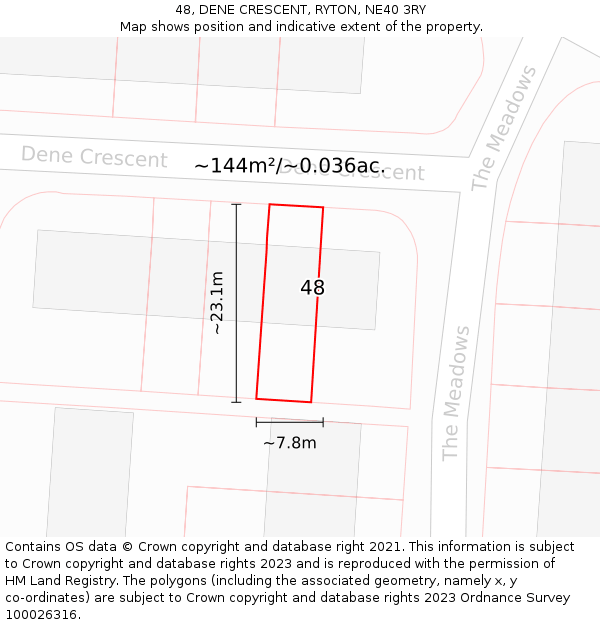 48, DENE CRESCENT, RYTON, NE40 3RY: Plot and title map