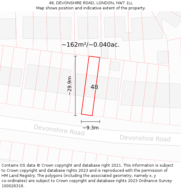 48, DEVONSHIRE ROAD, LONDON, NW7 1LL: Plot and title map