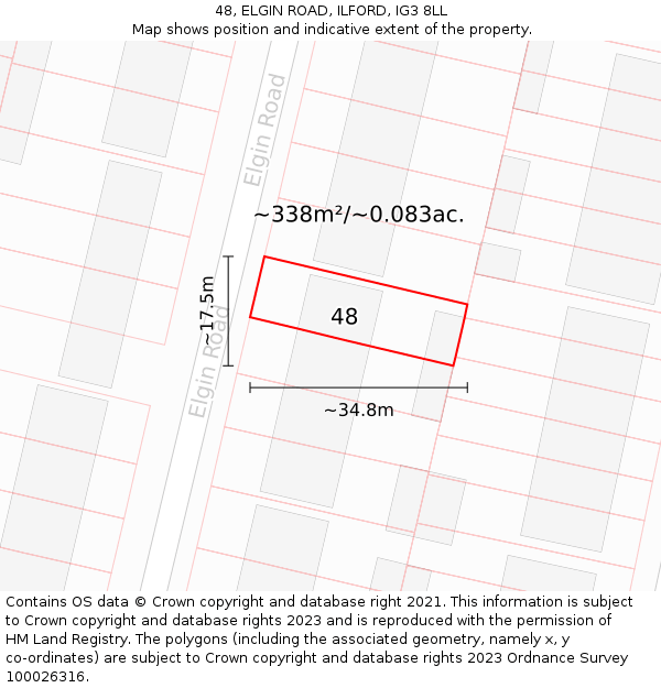 48, ELGIN ROAD, ILFORD, IG3 8LL: Plot and title map