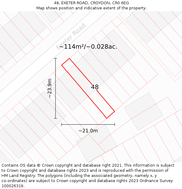 48, EXETER ROAD, CROYDON, CR0 6EG: Plot and title map
