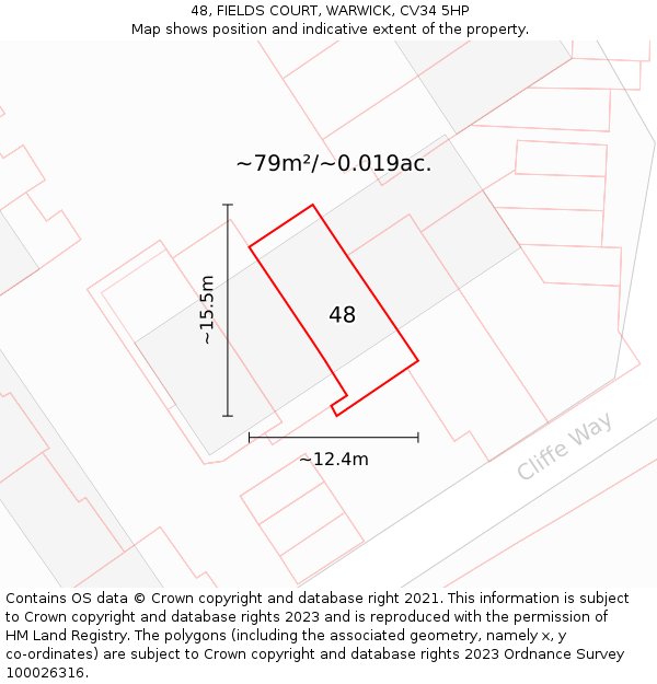 48, FIELDS COURT, WARWICK, CV34 5HP: Plot and title map