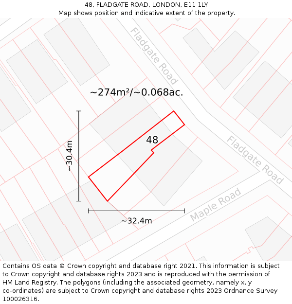48, FLADGATE ROAD, LONDON, E11 1LY: Plot and title map