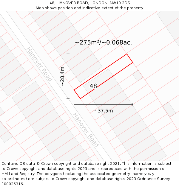 48, HANOVER ROAD, LONDON, NW10 3DS: Plot and title map