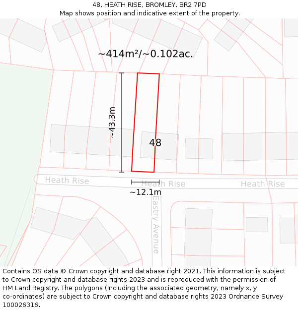48, HEATH RISE, BROMLEY, BR2 7PD: Plot and title map
