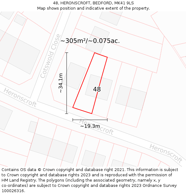 48, HERONSCROFT, BEDFORD, MK41 9LS: Plot and title map